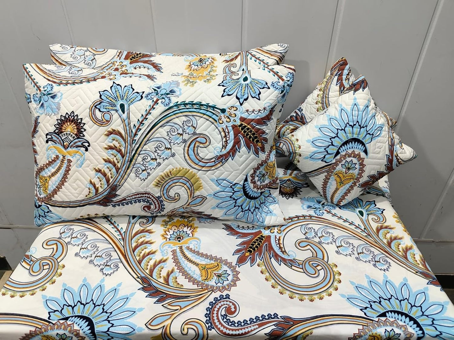 Royal Bloom 5-Piece Embroidered Cotton Bedsheet Set – King Size