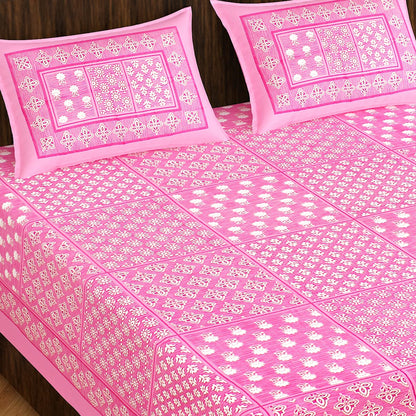 Rajasthani Jaipuri Square Design 100% Cotton Bedsheet with Pillow Covers