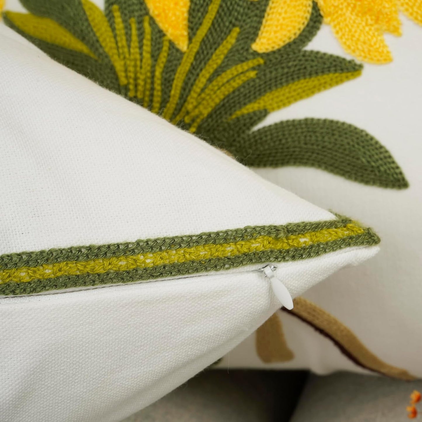 Sunflower Embroidered Throw Pillow Cover – Pack of 2 (16"x16")