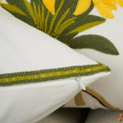 Sunflower Embroidered Throw Pillow Cover – Pack of 2 (16"x16")
