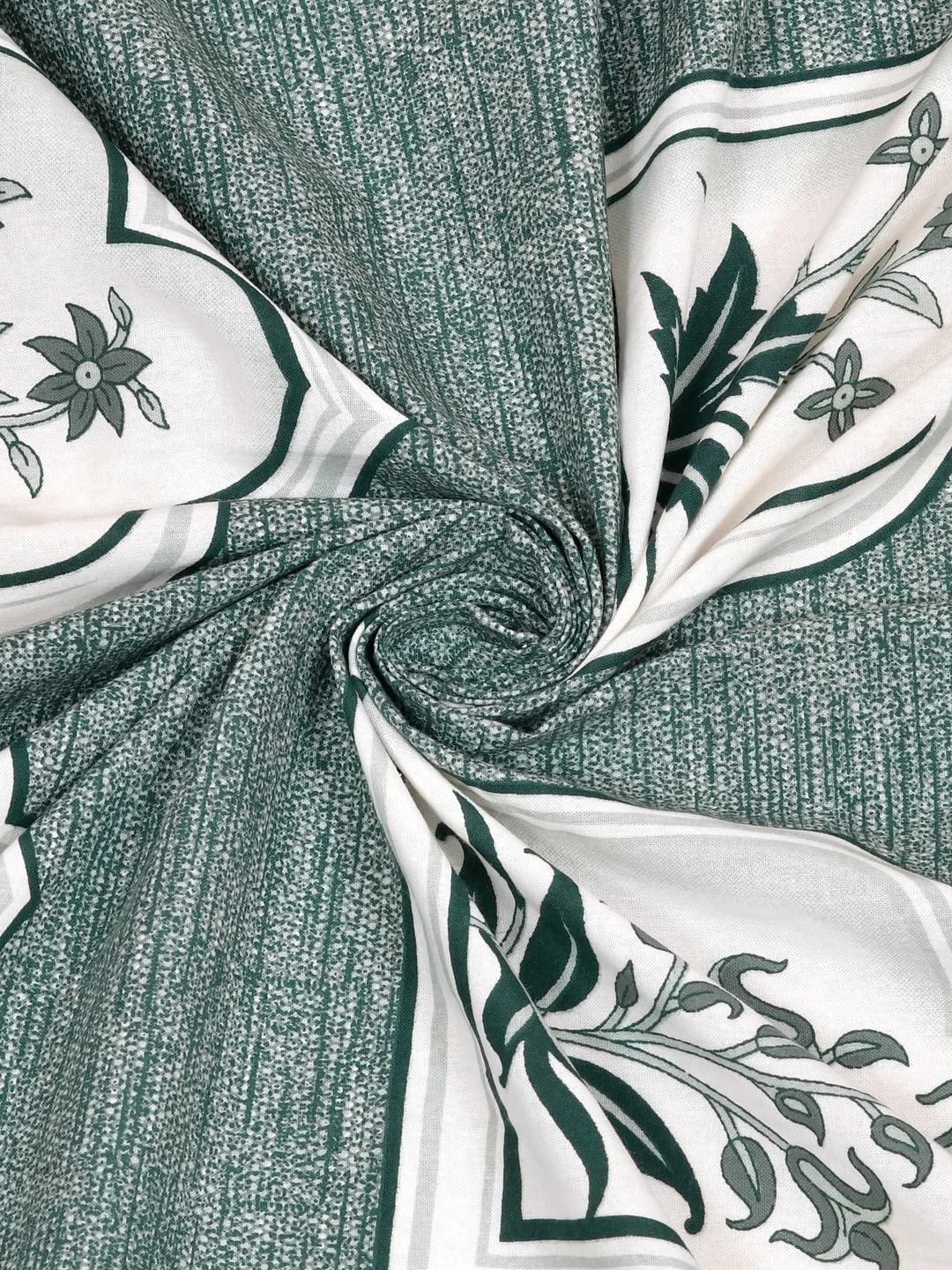 Green Color Jaipuri Printed 100% Cotton Bedsheet With Pillow Covers