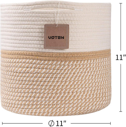 Cotton Storage Gift Basket, Organizer Box  Pack of 3(10*10, 8*8, 6*6) inches Brown & White