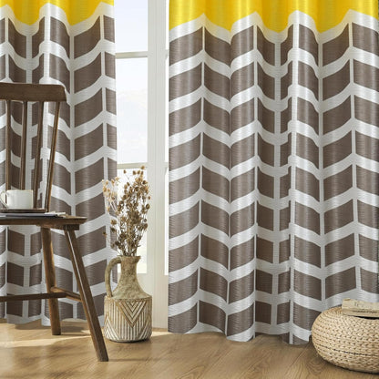 Stylish Yellow Striped Print Semi Blackout Door Curtains Set of 2