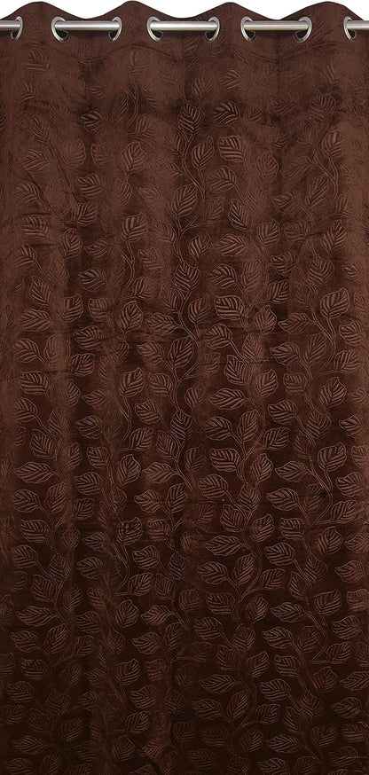 Attractive Leaf Velvet Semi Sheer Curtains (pack of 1)