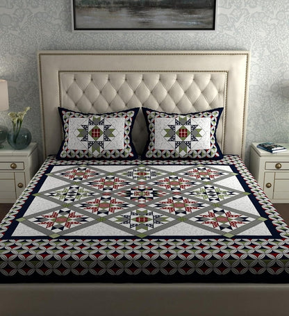 Rajasthani Jaipuri Sanganeri Printed Pure Cotton 180 TC with 2 Pillow Covers – Multicolor Geometric Print