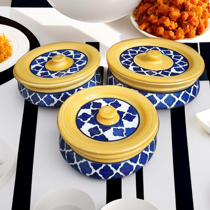 Stoneware Handmade Ceramic Handpainted Multipurpose Storage Ceramic Jars & Containers with Lid (Yellow)