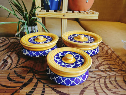Stoneware Handmade Ceramic Handpainted Multipurpose Storage Ceramic Jars & Containers with Lid (Yellow)