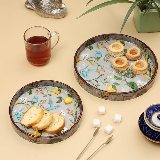 Handmade and Enamel Coated Round Engineered Wood Serving Tray - 7 x 7 and 9 x 9 inches (set of 2)