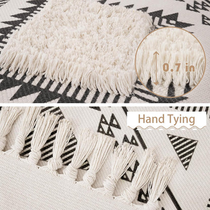 Hand Woven Tufted 100% Natural Cotton Bedside Runner with Tassels (2x5 feet)