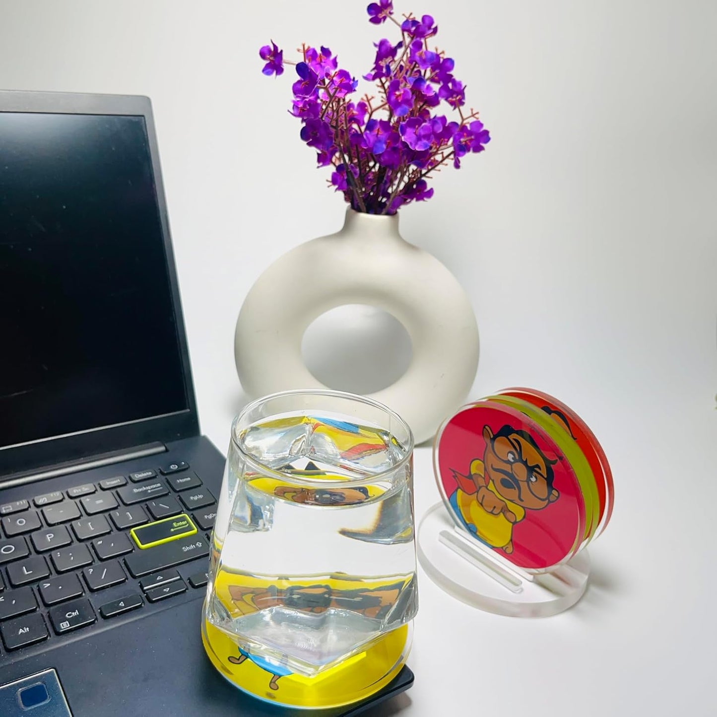 Coasters Set Stylish Anna Printed, Acrylic 6mm Thickness (Set of 4, Round 3.5 X 3.5 Inch)