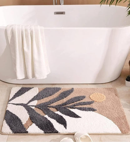Stylish Leaf Design Microfiber Polyester Bedside Runner Doormat