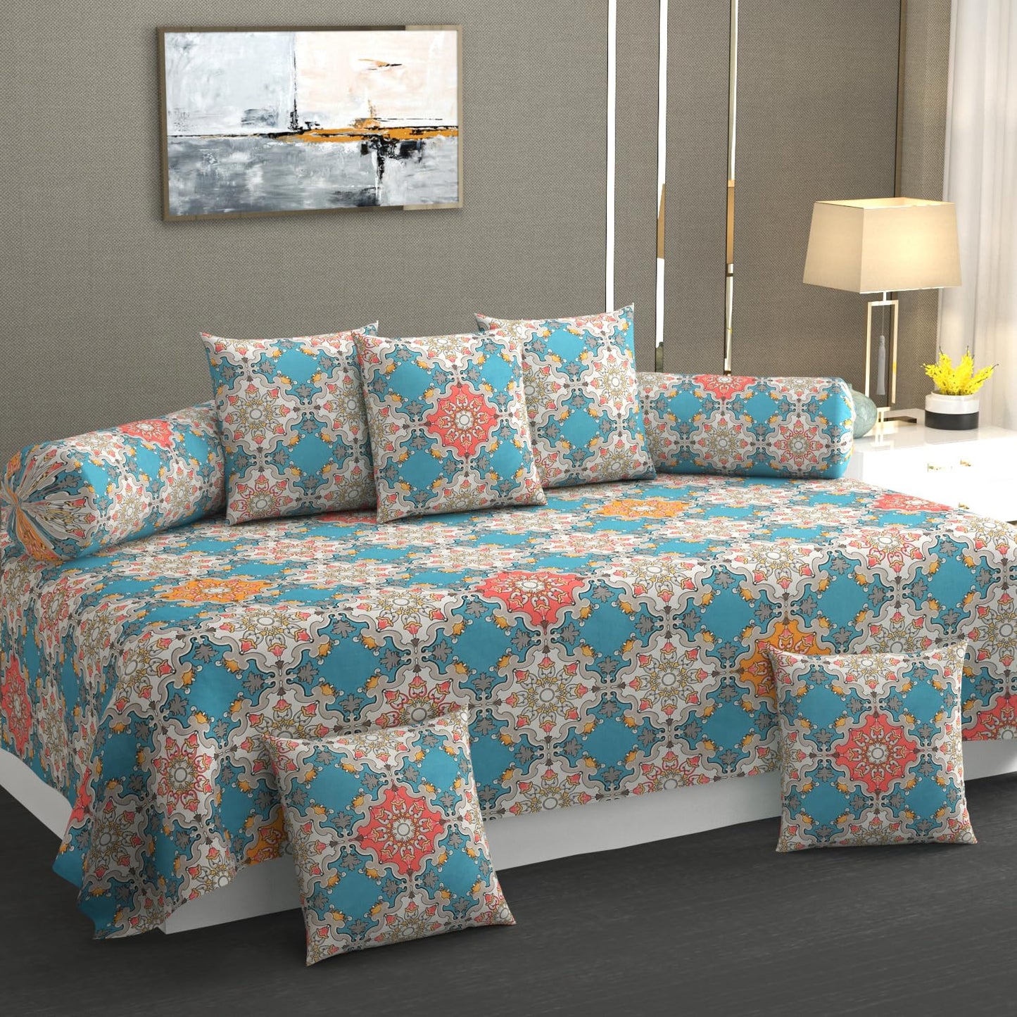 Classic Premium Printed Glace Cotton Diwan Set 8 Pieces