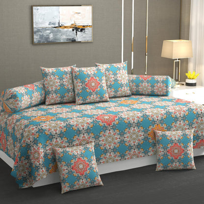 Classic Premium Printed Glace Cotton Diwan Set 8 Pieces