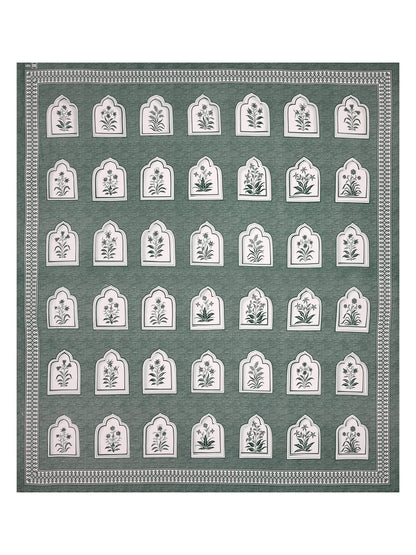 Green Color Jaipuri Printed 100% Cotton Bedsheet With Pillow Covers