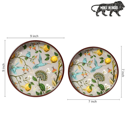 Handmade and Enamel Coated Round Engineered Wood Serving Tray - 7 x 7 and 9 x 9 inches (set of 2)