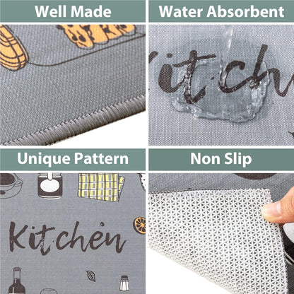 Stylish Printed Velvet Kitchen Mat & Runner Set – Anti-Skid (Set of 2)