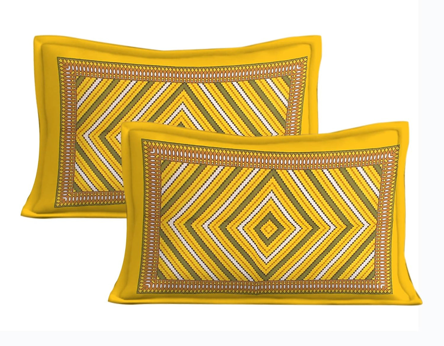 Geometric Striped Pattern 100 % Cotton Bedsheet with Pillow Covers