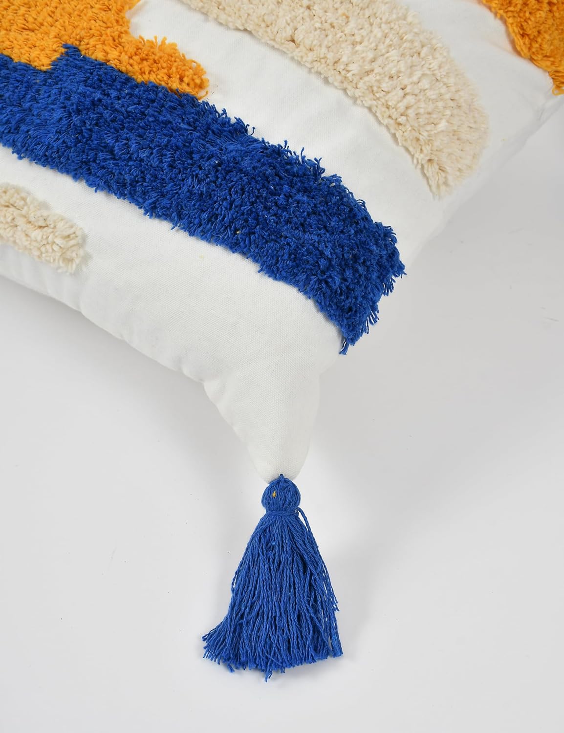 Handcrafted Multi-Colored Cushion Covers with Blue Tassels (Set of 2)