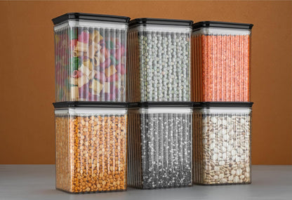 1100ml Airtight Square Food Storage Container For Kitchen, Multi Proposal Kitchen Container Set– BLACK (12 Pcs Combo)