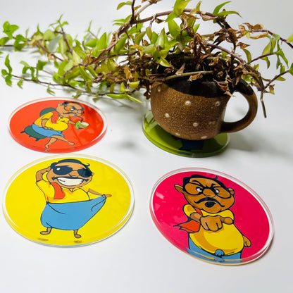 Coasters Set Stylish Anna Printed, Acrylic 6mm Thickness (Set of 4, Round 3.5 X 3.5 Inch)