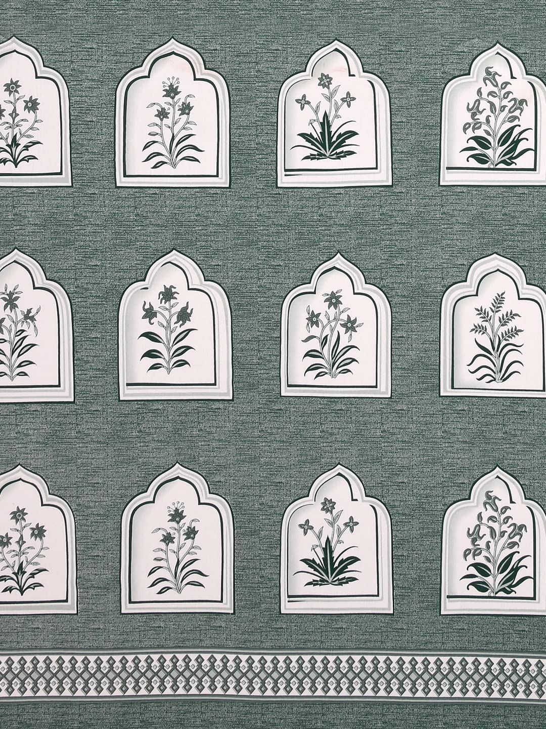 Green Color Jaipuri Printed 100% Cotton Bedsheet With Pillow Covers