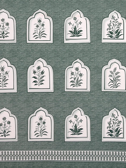 Green Color Jaipuri Printed 100% Cotton Bedsheet With Pillow Covers