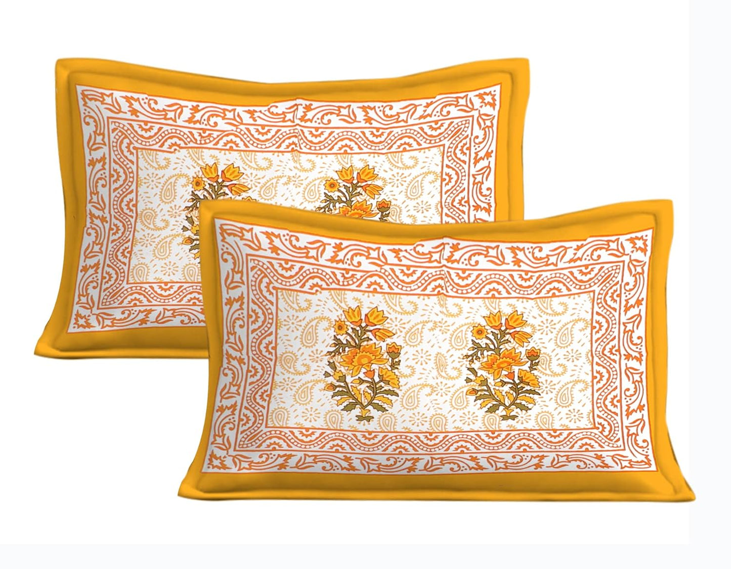 Botanical Block Print Cotton Bedsheet with Pillow Covers