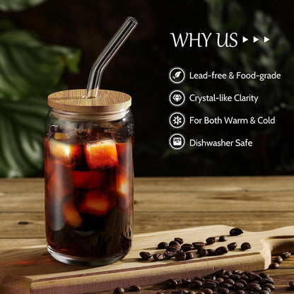 Can-Shaped Glass with Wooden Lid & Straw – 500ml