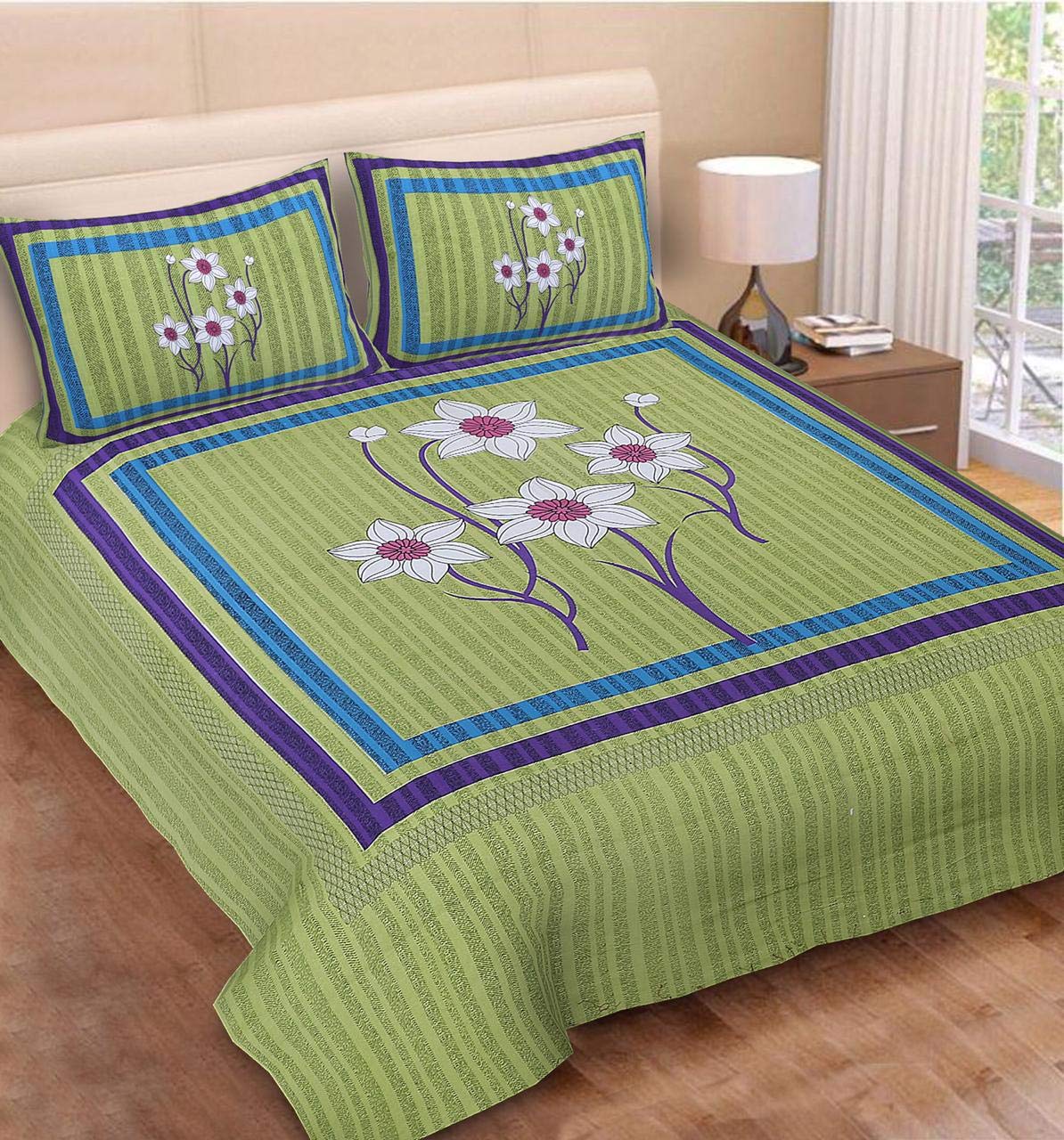 Rajasthani Jaipuri Floral 100% Cotton Bedsheet with 2 Pillow Covers