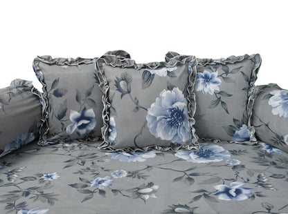 Floral Collection Frill Cotton Diwan Set – 8 Piece