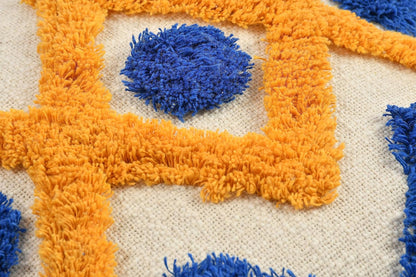 Set of 2 Tufted Cotton Cushion Covers – 16x16 Inch, Blue & Yellow