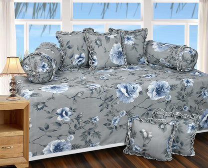 Floral Collection Frill Cotton Diwan Set – 8 Piece