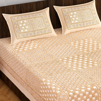 Rajasthani Jaipuri Square Design 100% Cotton Bedsheet with Pillow Covers
