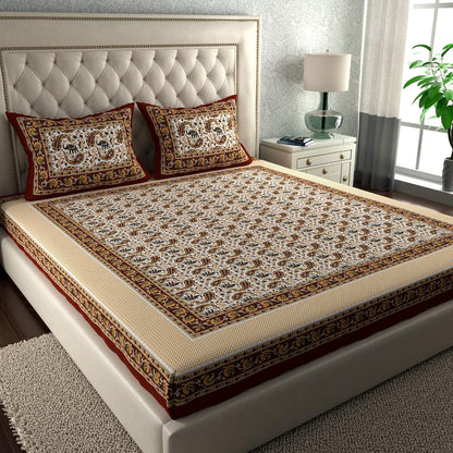 Jaipuri Ethnic Muftis Cotton Bedsheet With Pillow Covers