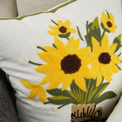 Sunflower Embroidered Throw Pillow Cover – Pack of 2 (16"x16")