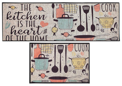 Premium Printed Velvet Kitchen Runner and Mat (Set of 2)