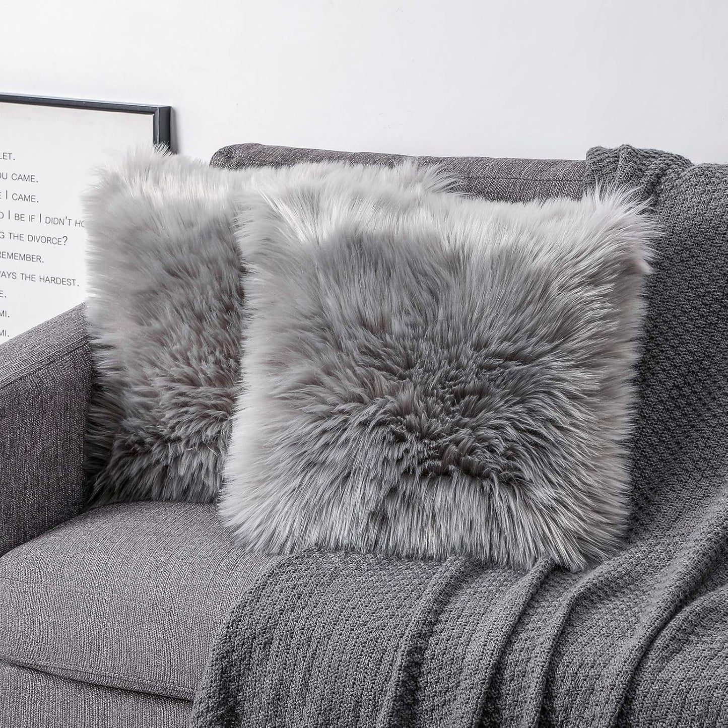 Catchy Fur Cushion Cover Pack of 2 – Gray (30cm x 30cm)
