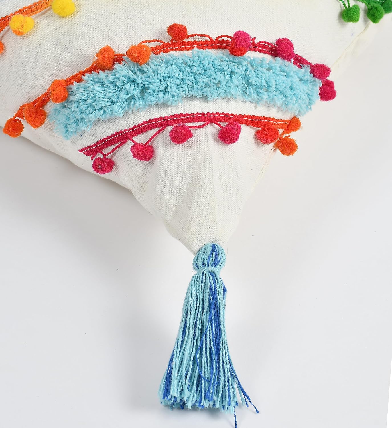 Multicolor Striped Handmade Cotton Tassel Cushion Cover – 16x16 Inch (Set of 2)