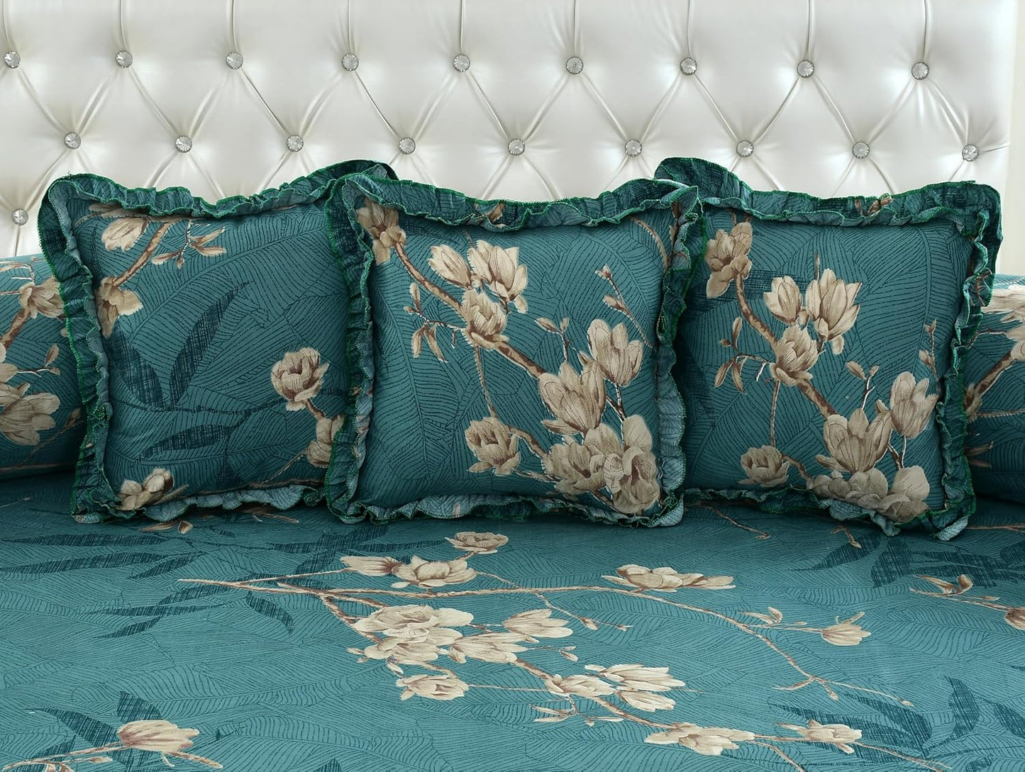 Royal Frill 8-Piece Designer Diwan Set – Floral Cotton Elegance