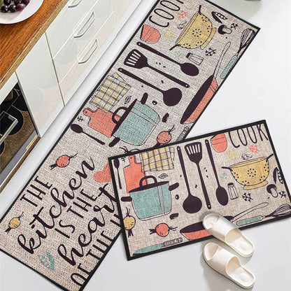 Premium Printed Velvet Kitchen Runner and Mat (Set of 2)