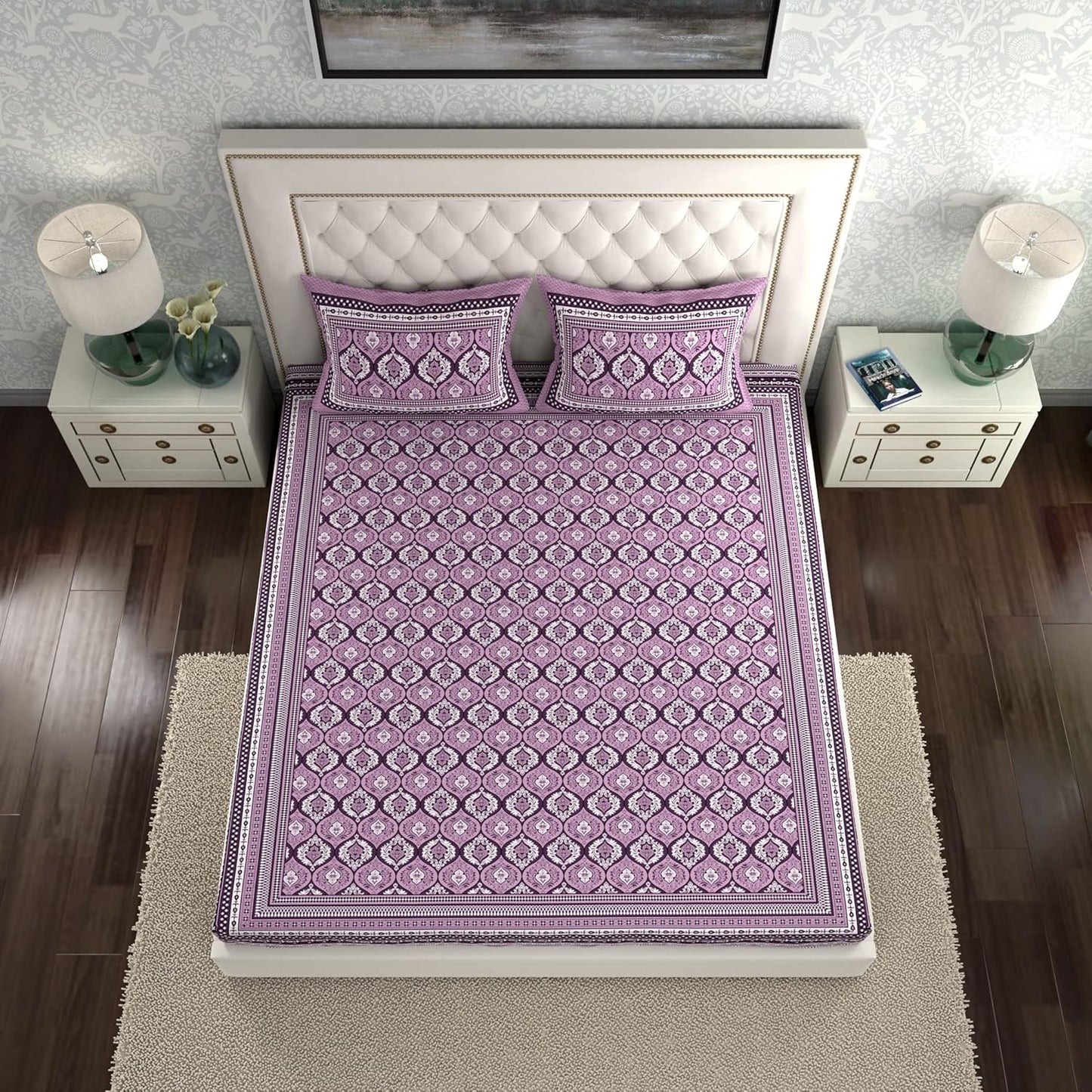 Elegant Ethnic Motifs Patterns 100 %cotton Bedsheet with Pillow Covers