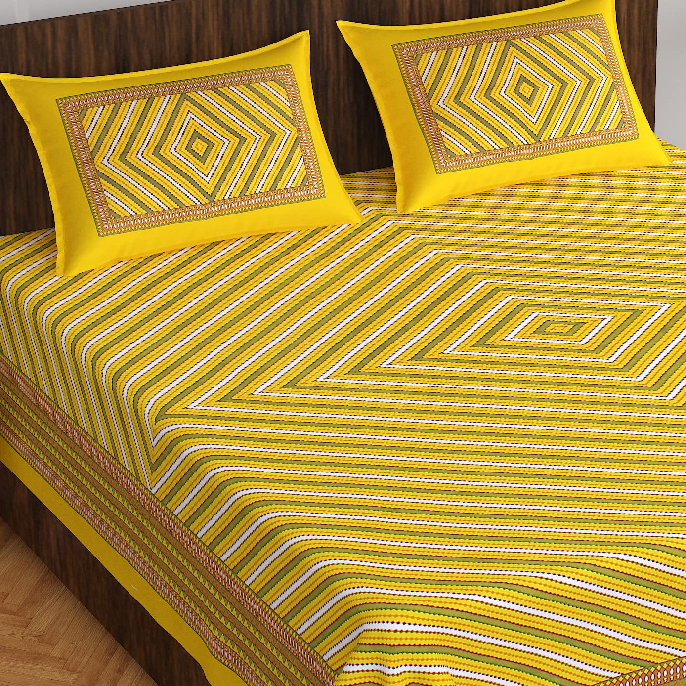 Geometric Striped Pattern 100 % Cotton Bedsheet with Pillow Covers