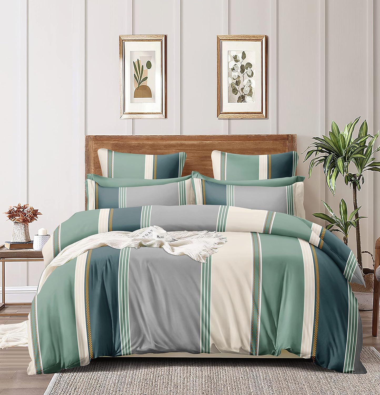 Multicolor Stripe Pattern Premium Glace Cotton Double King Size Bedsheet Set