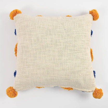 Set of 2 Tufted Cotton Cushion Covers – 16x16 Inch, Blue & Yellow