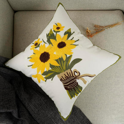 Sunflower Embroidered Throw Pillow Cover – Pack of 2 (16"x16")