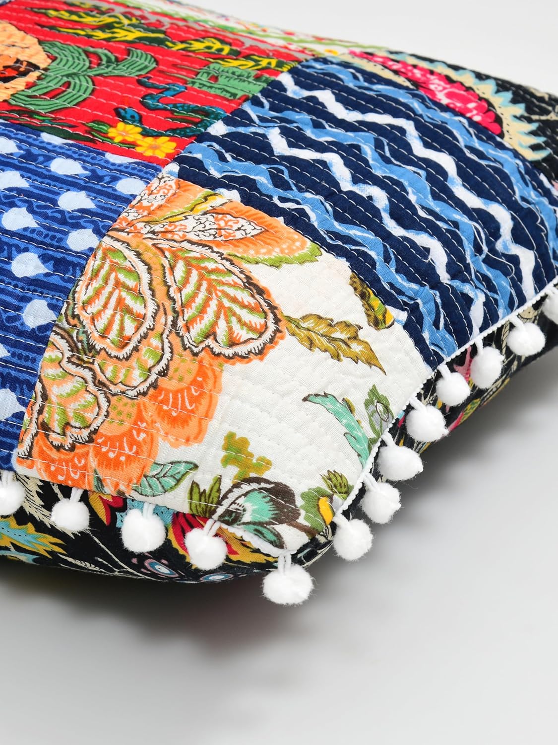 Jaipur Export Quality Handmade Kantha Cushion Covers – Set of 5, Reversible, 16x16 Inches
