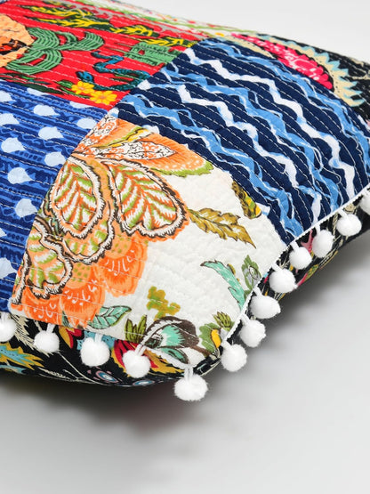 Jaipur Export Quality Handmade Kantha Cushion Covers – Set of 5, Reversible, 16x16 Inches