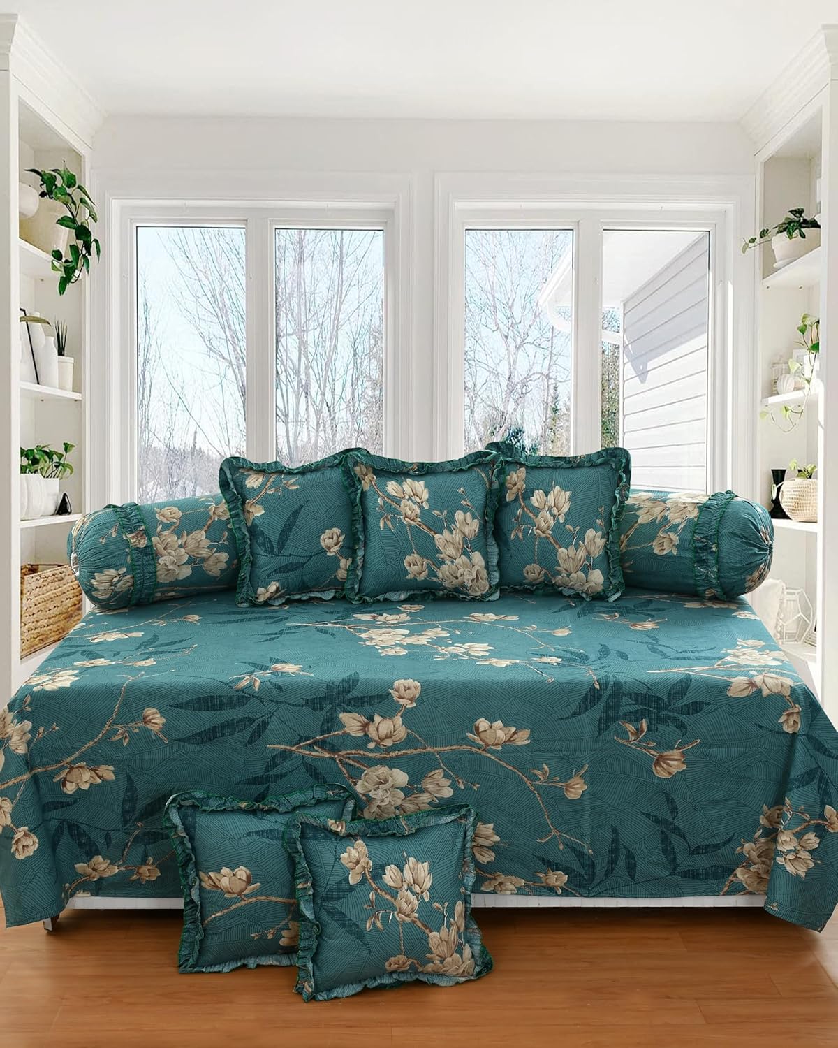 Royal Frill 8-Piece Designer Diwan Set – Floral Cotton Elegance