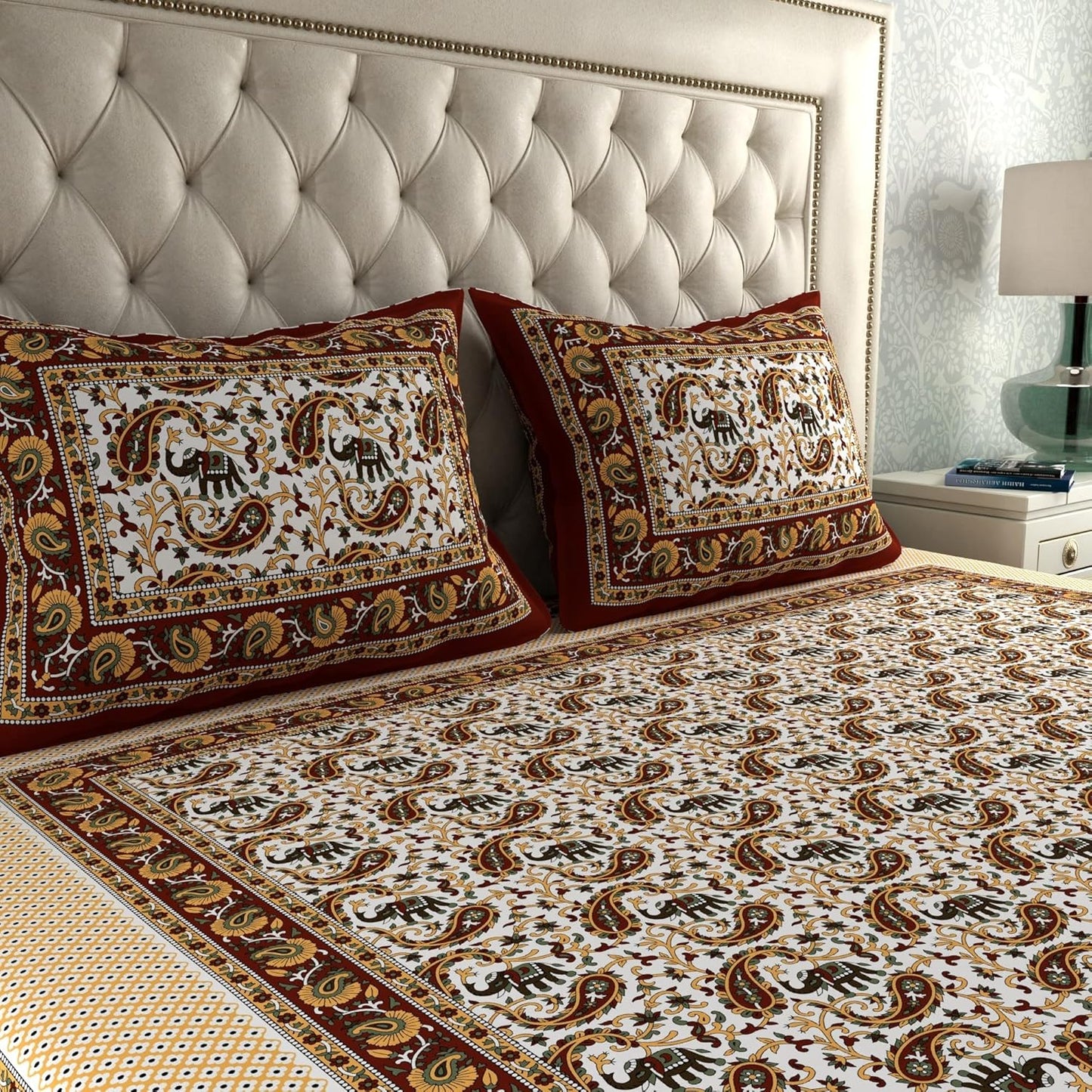 Jaipuri Ethnic Muftis Cotton Bedsheet With Pillow Covers
