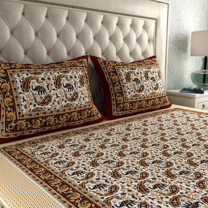 Jaipuri Ethnic Muftis Cotton Bedsheet With Pillow Covers